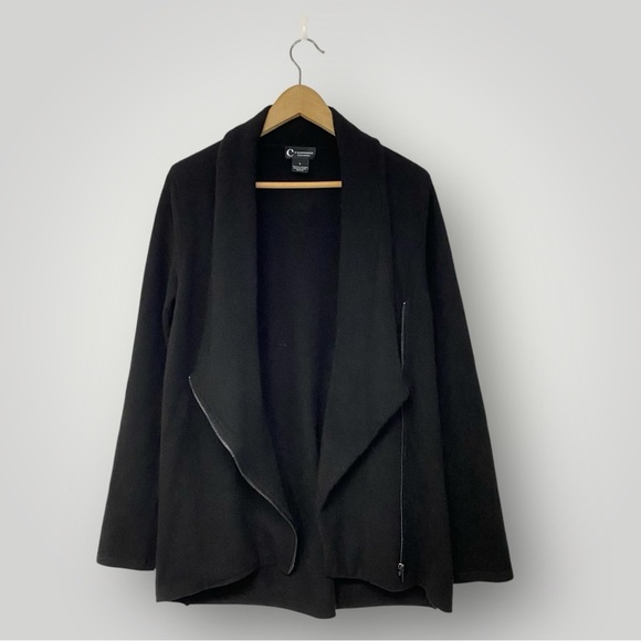 C by Bloomingdales Cashmere Cardigan Zip Sz L Black - Picture 1 of 9